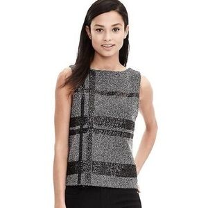 Banana Republic | Black Tweed Tank Top with Sequin Plaid Stripe Detail, Size 4
